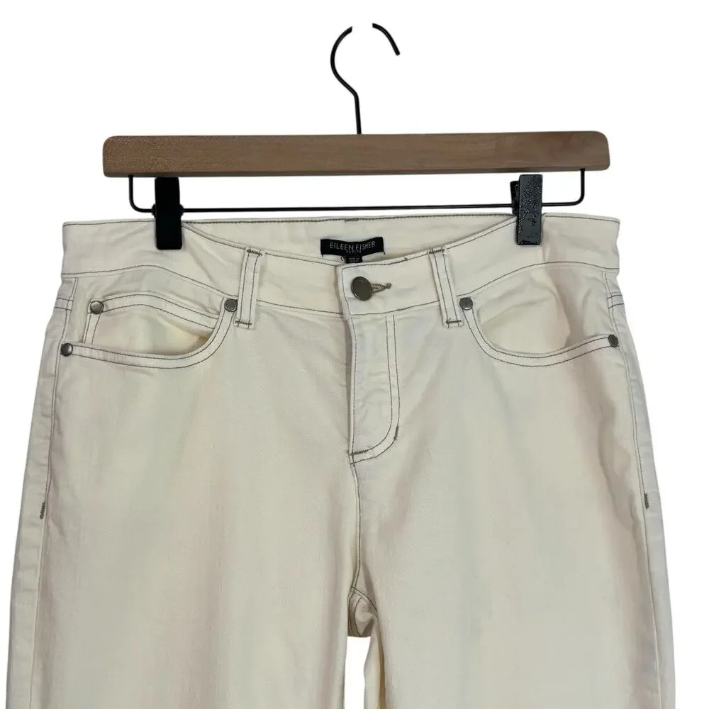 Eileen Fisher Womens Jeans 8 P‎ Off White Slim Straight Stretch Preppy Cotton